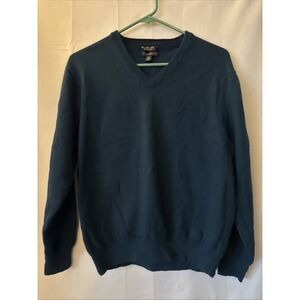 Club Room  Men's‎ Size XL Blue 100 Merino Wool V Neck Sweater Italian Spun Yarn